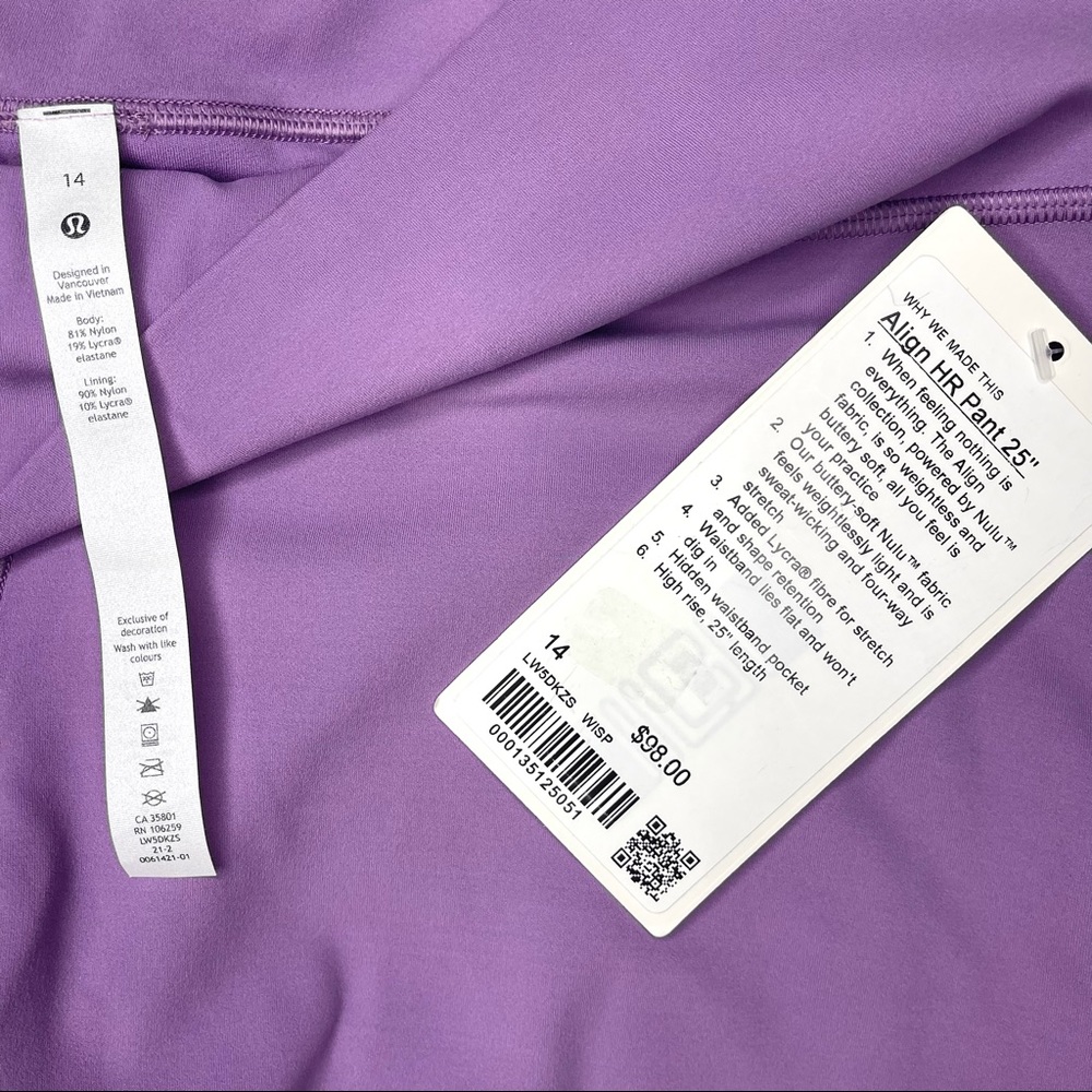 Lululemon Align High Rise Pant Wisteria Purple Leggings Nwt - Picture 13 of 13